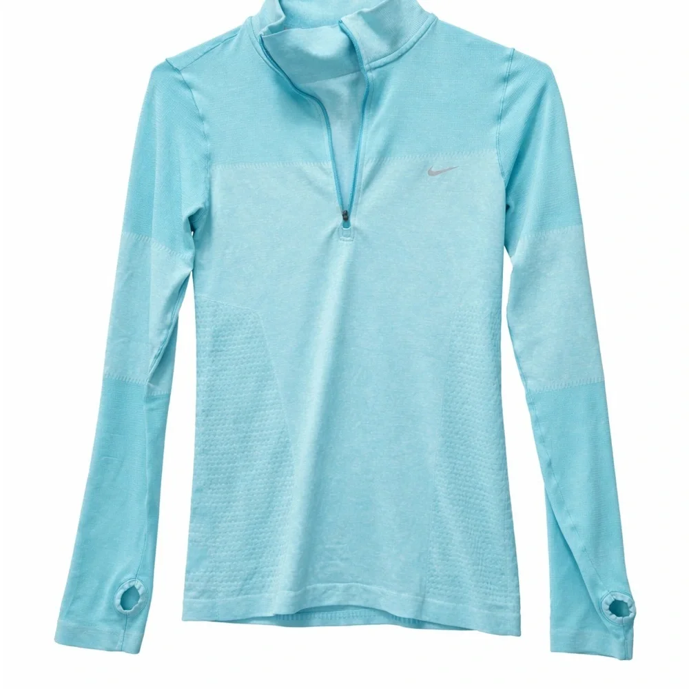 Nike Running Dri-Fit Half Zip Long Sleeve Top Aqua Blue Size M